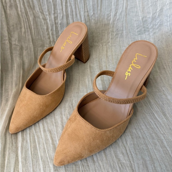 NEW Lulus - Women's Camel Suede Block Heel Mules - Picture 13 of 15